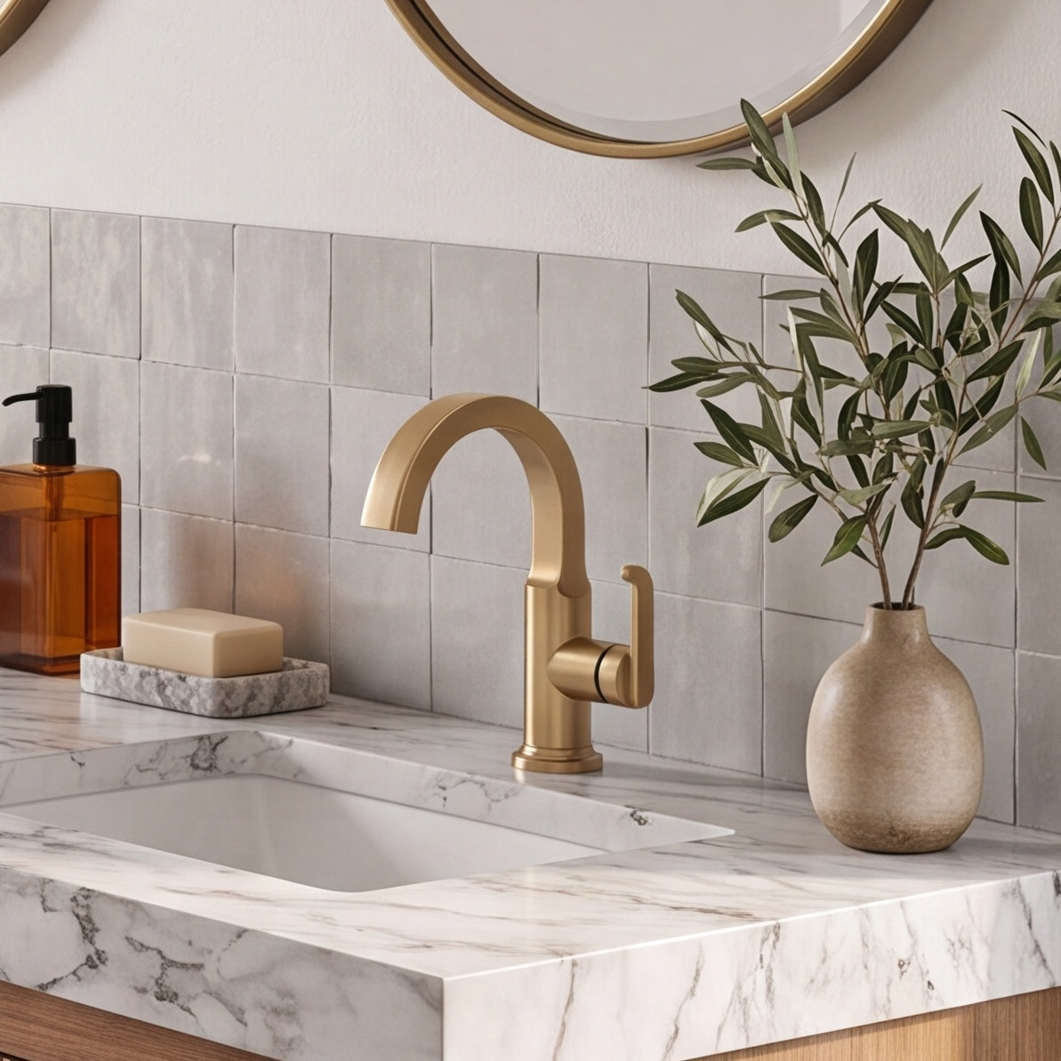 Tetra Single-Handle Bathroom Faucet with Drain, Champagne Bronze