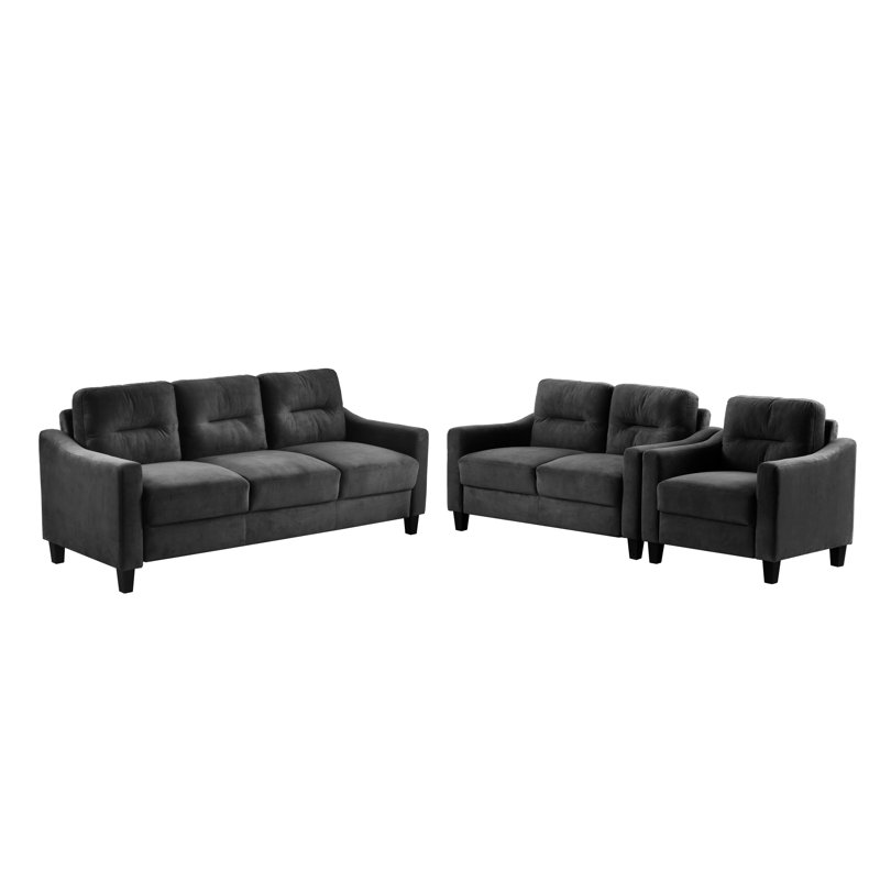 Canapé modulaire en velours noir 1 + 2 + 3 pour le salon avec coussins moelleux et accoudoirs carrés avec dossier moderne et épais