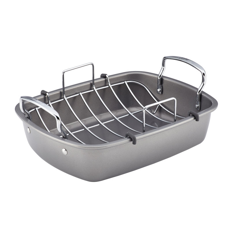 Circulon Bakeware Nonstick Roasting Pan / Roaster with Rack, 17-Inch x 13-Inch, Gray
