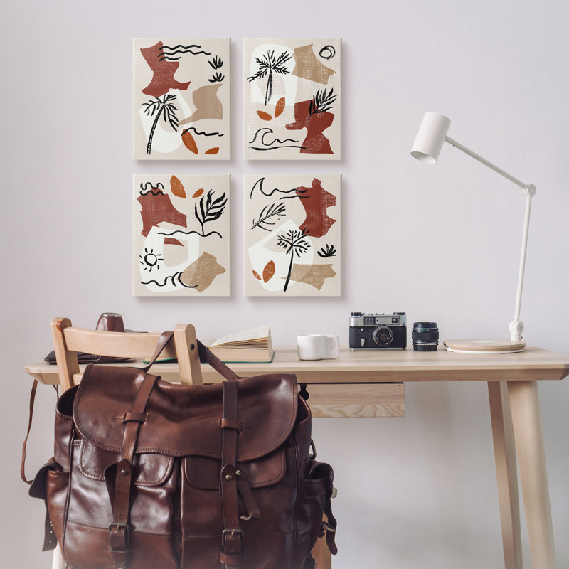 Abstrait, formes tropicales et botaniques neutres par Melissa Wang, L 11 po x H 14 po, Toile tendue