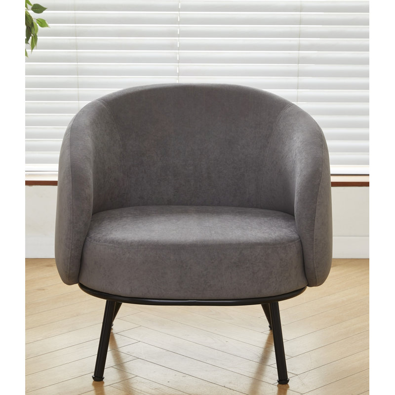 Fauteuil demi-tonneau Mid-Century moderne en velours avec pieds en métal, Gris