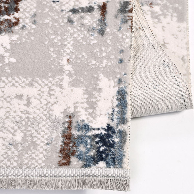Tapis moderne / abstrait beige lavable à la machine antidérapant, Rectangle 4 pi x 7 pi 3 po