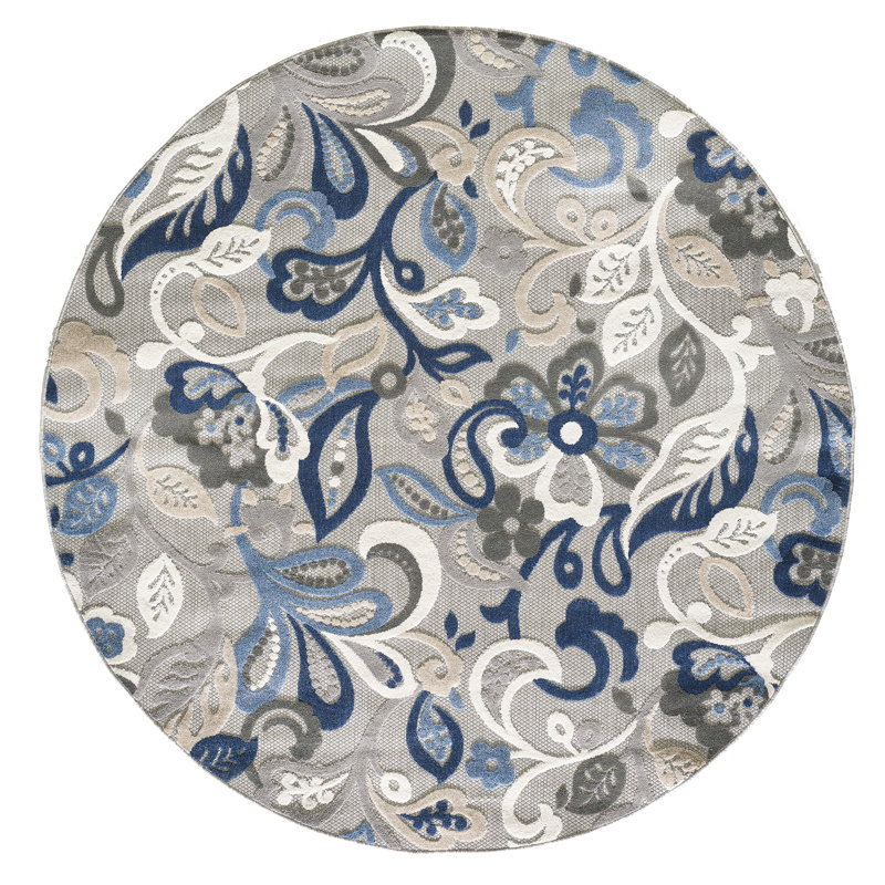 Tapis d'intérieur / extérieur Gahanna, Rond 7 pi 10 po, Gris te bleu