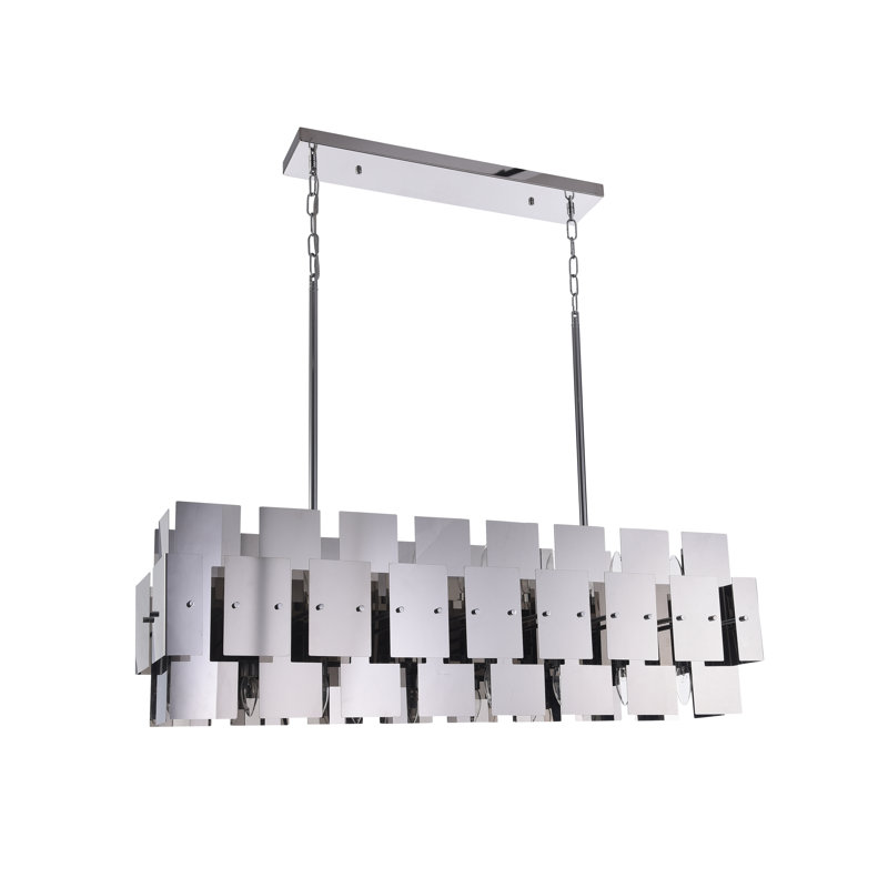 16-Light Brass Stainless Steel Rectangular Chandelier, Shiny Nickel