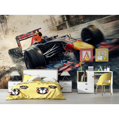 Papier peint voiture de course de Formule 1 - Papier peint Speed Track pour chambre de garçon et salle de jeux Vn875 (non tissé) VN875