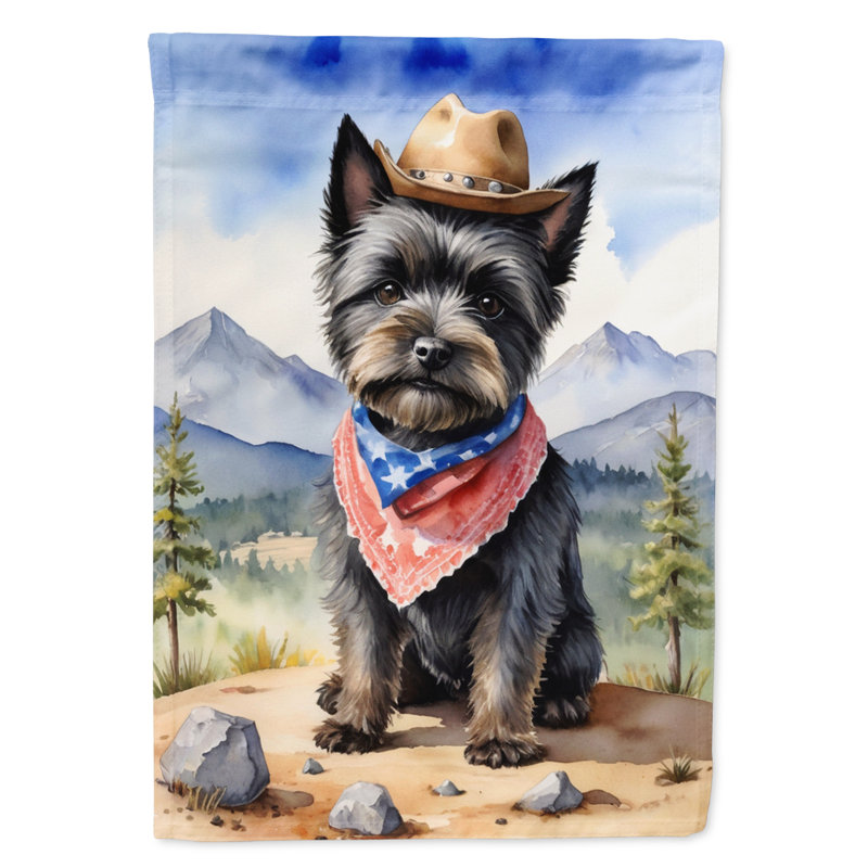 Drapeau Cowboy Welcome Garden, Cairn terrier rouge / bleu