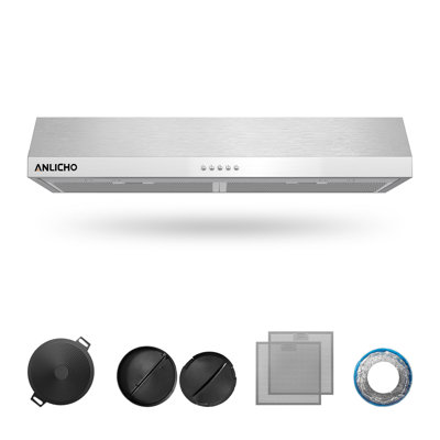Hotte sous l'armoire de 30 po, convertible 250 pi³ / min (à conduit / sans conduit), acier inoxydable, lumière DEL, filtre à charbon, filtre à chicane à 5 couches, facile à nettoyer