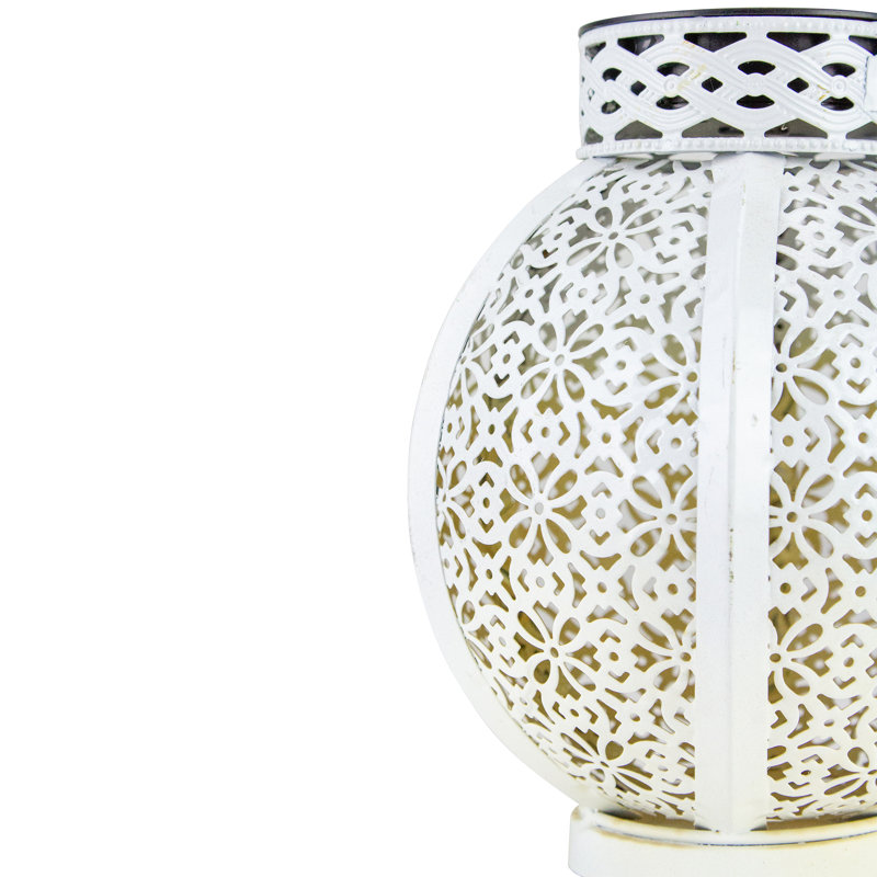 Lanterne solaire extérieure blanche à motif floral 7 po avec poignée
