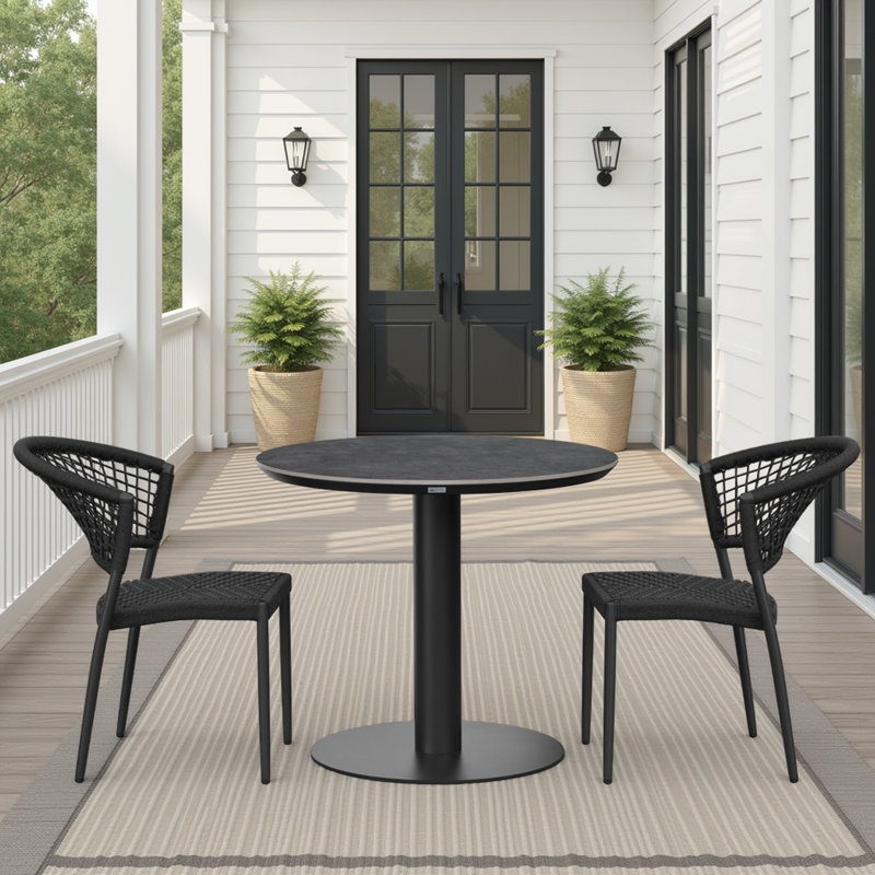 Konen 3-Piece Outdoor Dining Set With Sintered Stone Bar Table And Rope Chairs, 2