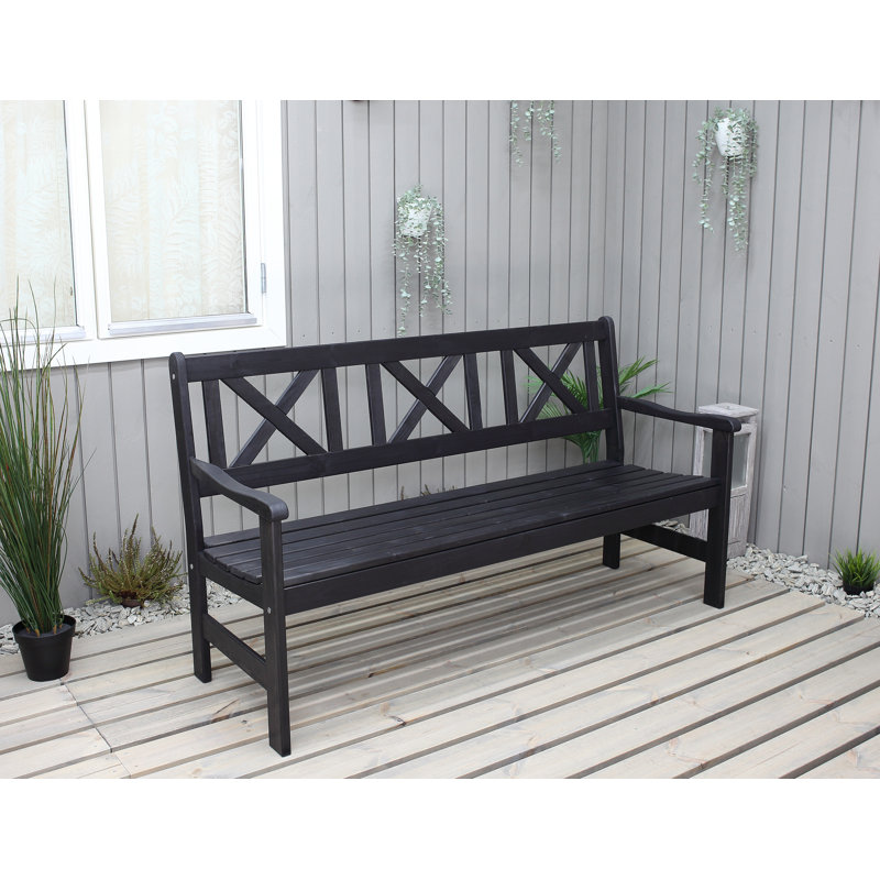 Bradon Solid Wood Pine Outdoor Bench, 88cm H x 157cm W x 61cm D, Black