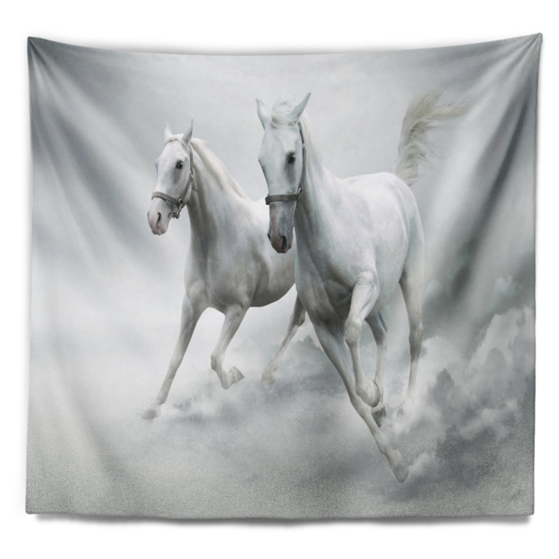 Courir, tapisserie de chevaux blancs, H 68 po x l 80 po
