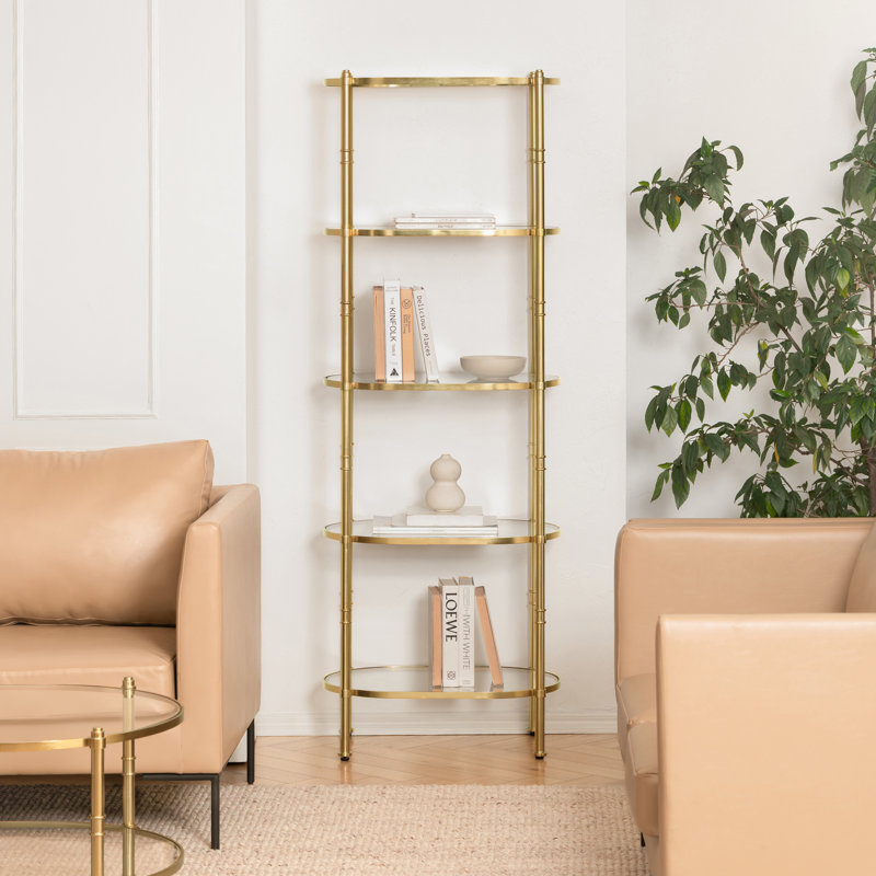Tamsin 70.25" H x 25" W x 16" Metal & Tempered Glass Bookcase
