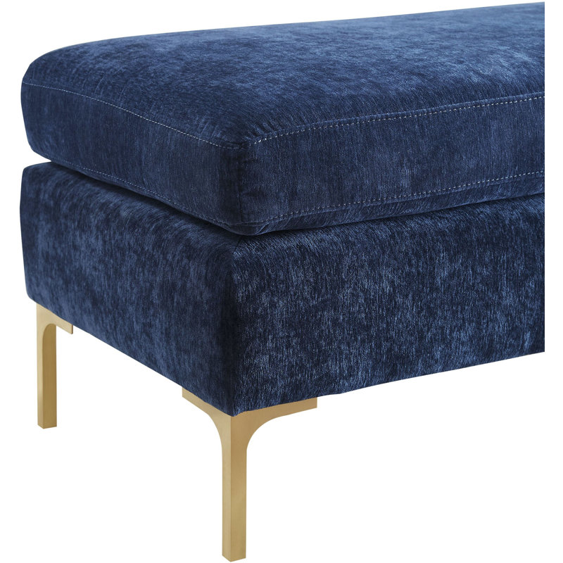 Velvet Upholstered Bench, Navy Blue Velvet