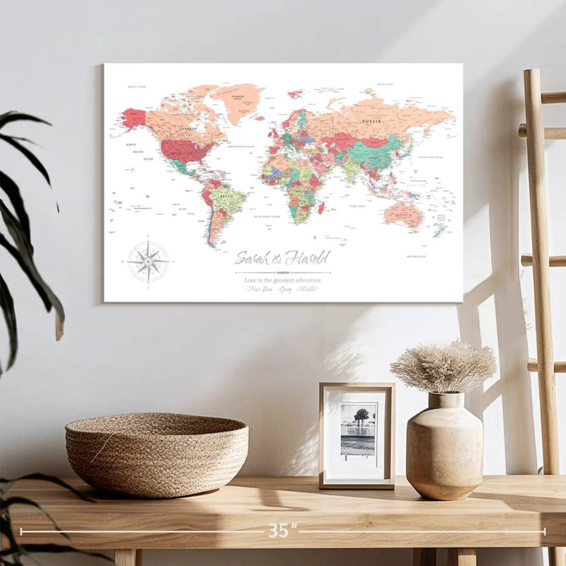 Carte du monde personnalisée «Love I Push Pin», H 16 po x l 24 po, Oui