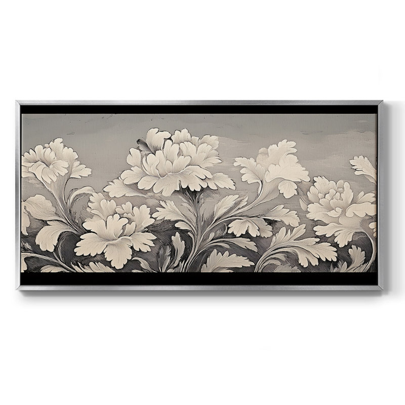 Botanical Series-CECVII- Toile tendue avec châssis tendue, prête à être accrochée, H 21 po x l 41 po, Argent argent