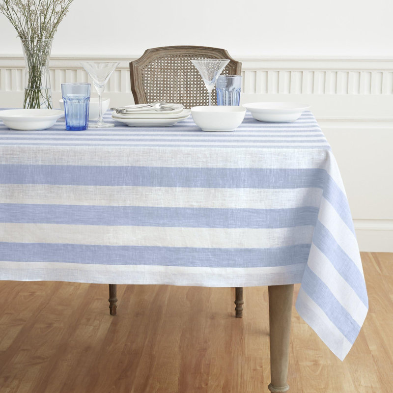 Cabana Stripe - 100% Pure Linen Tablecloth, 156" x 60", Primrose Yellow/White