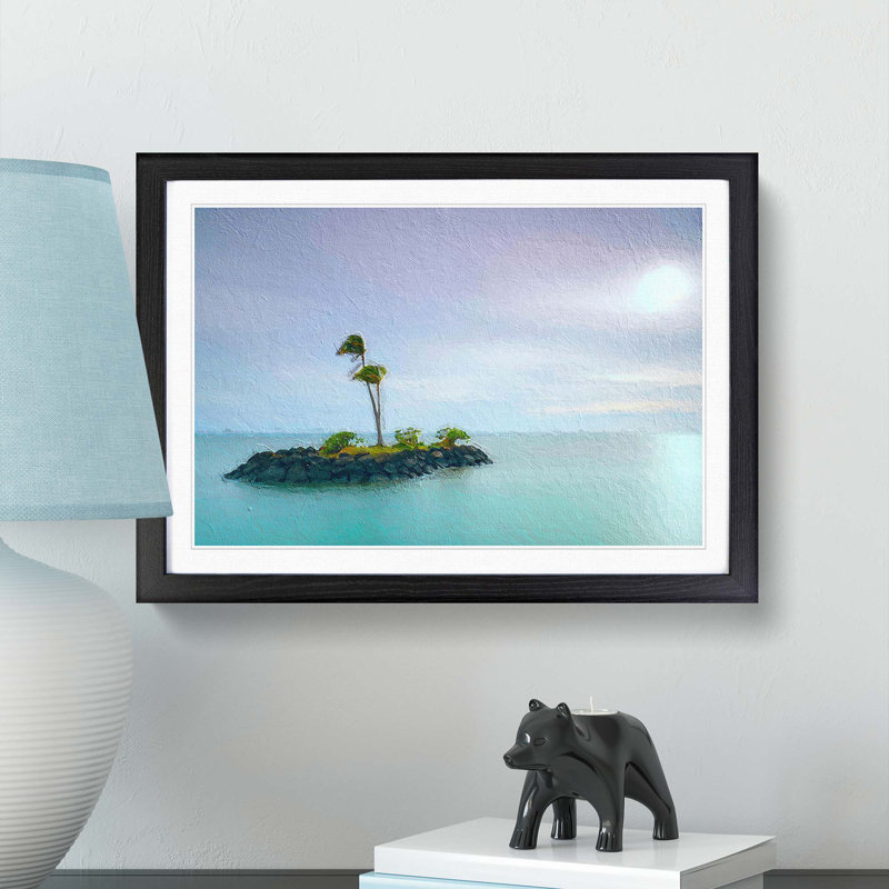 Kahala Beach Island in Honolulu Hawaii - Picture Frame Painting Print, 48cm H x 65cm W x 2cm D, Black Framed