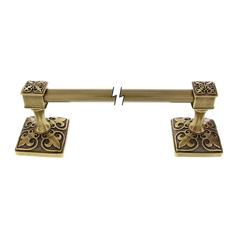 Fleur De Lis Wall Mounted Towel Bar, Antique Brass, 3.25" H x 32.25" L x 2.25" D