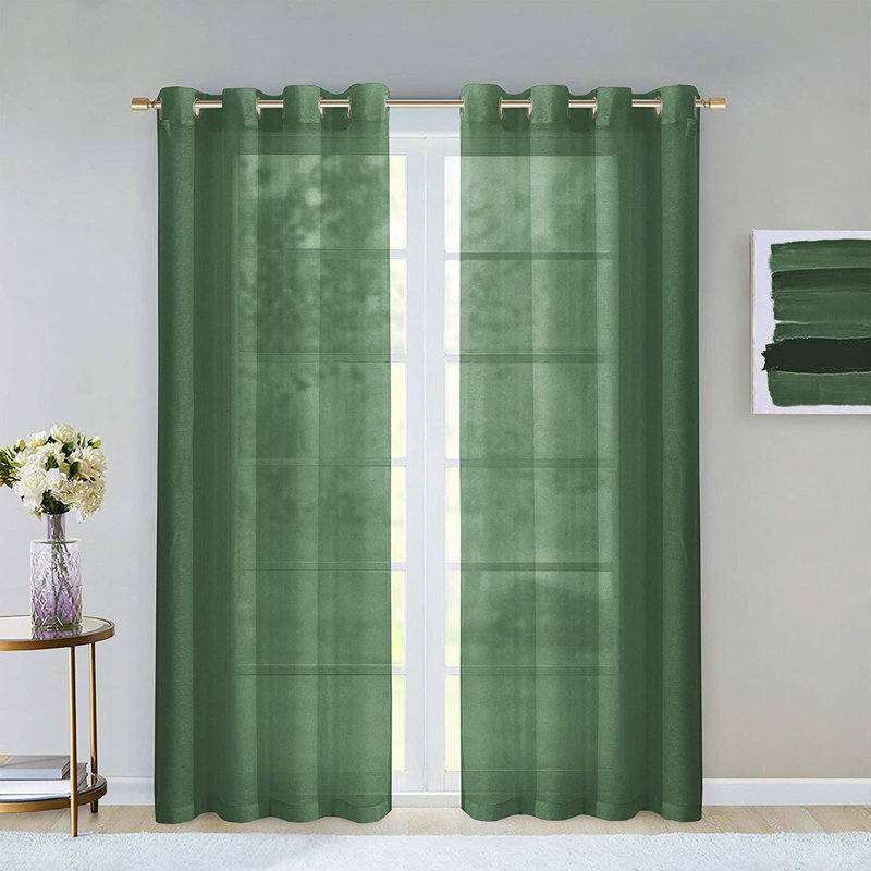 Makeira Semi Sheer Curtain Pair, Sage, 2 Panels