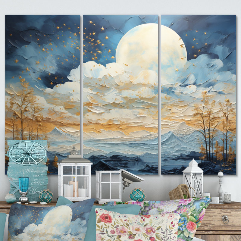 " Clouds Celestial Wisp Patchwork " 3 - Pieces, 40" H x 60" W x 1" D