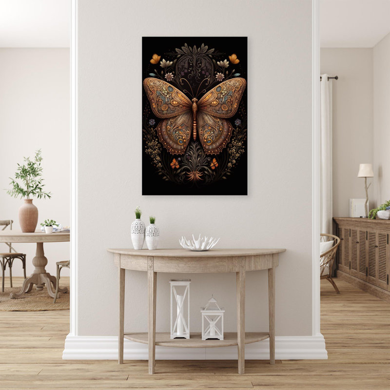 Fleurs sauvages et papillon - impression sur toile tendue, H 36 po x L 24 po x l 1,25 po
