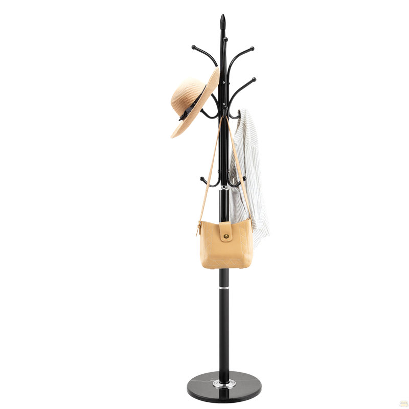 Freestanding Coat Rack Coats Tree Stand with Stable Marble Base & 6 Hooks