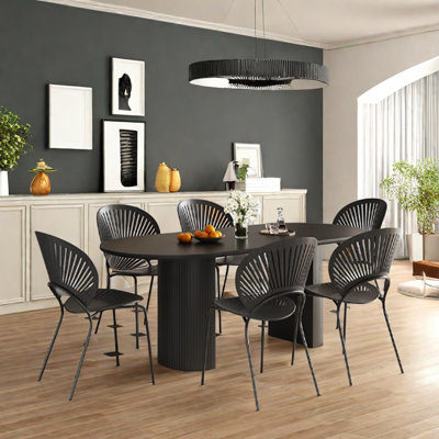 Modern Black Sintered Stone Dining Table Chair Set