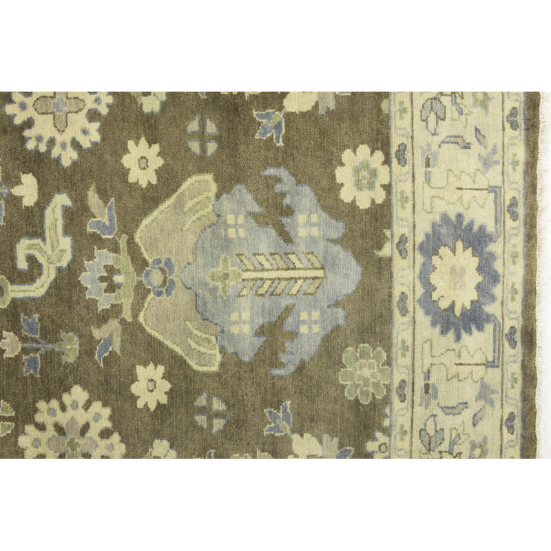 Floral Handmade Hand-Knotted Rectangle 8'2" x 9'1" Wool Area Rug in Blue/Green/Beige