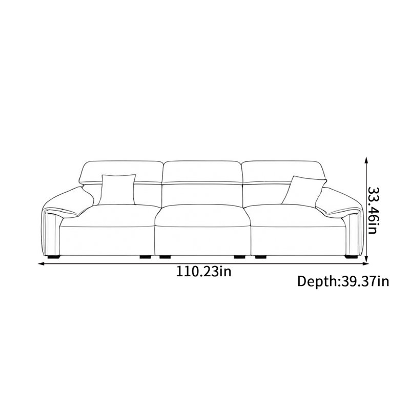 Canapé italien simple en ligne, H 33,46 po x l 110,23 po x P 39,37 po