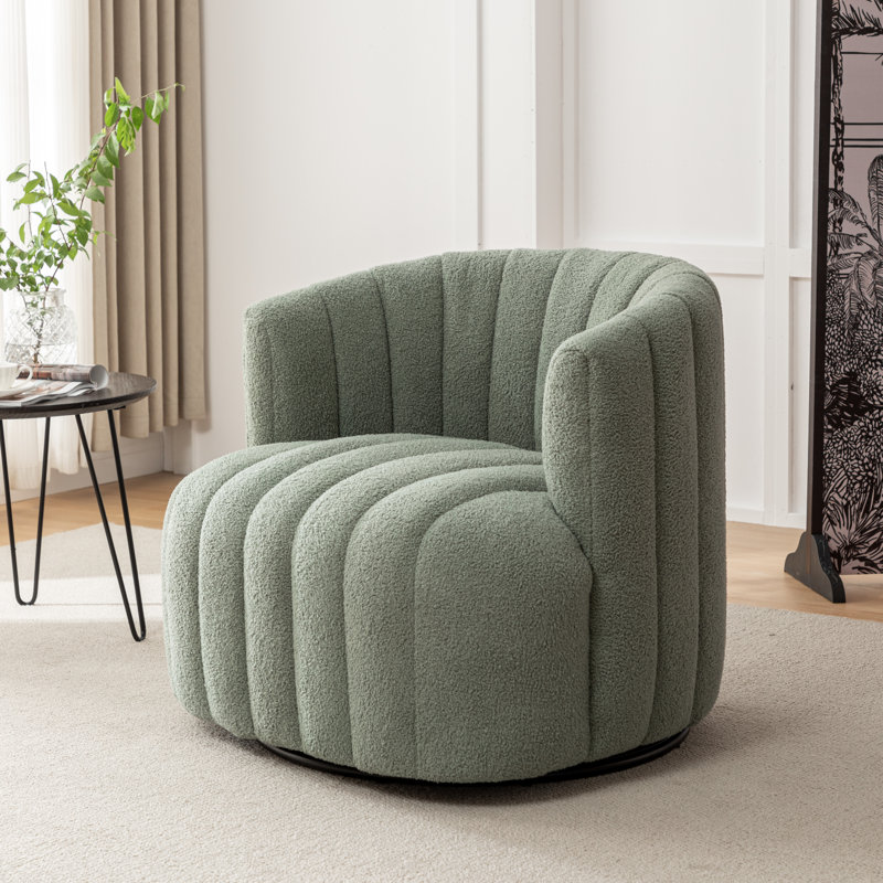 Fauteuil demi-tonneau pivotant rembourré Bryonie, Green Teddy