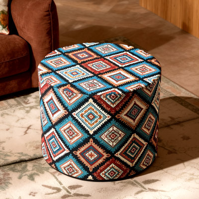 20'' Boho Embroidered Ottoman, High-Density Foam for No-Sag Support, Cozy Reading Nook Seat