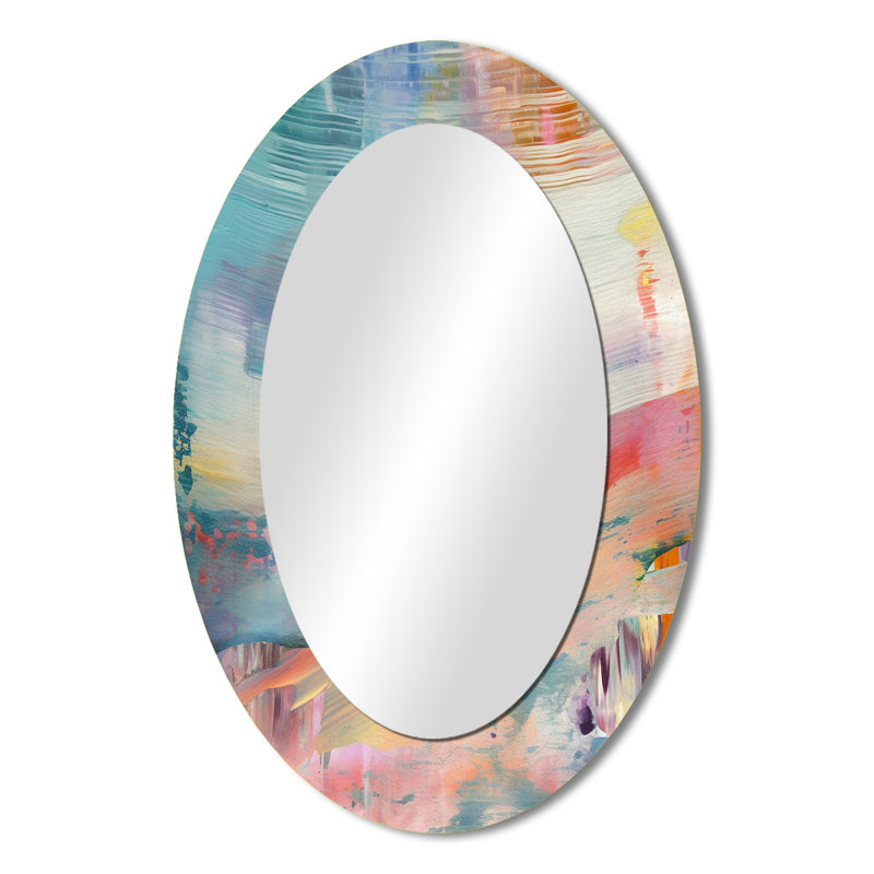 Miroir mural printanier en tendre rétro pastel I - Décoration murale ovale rose, 36 po x 24 po