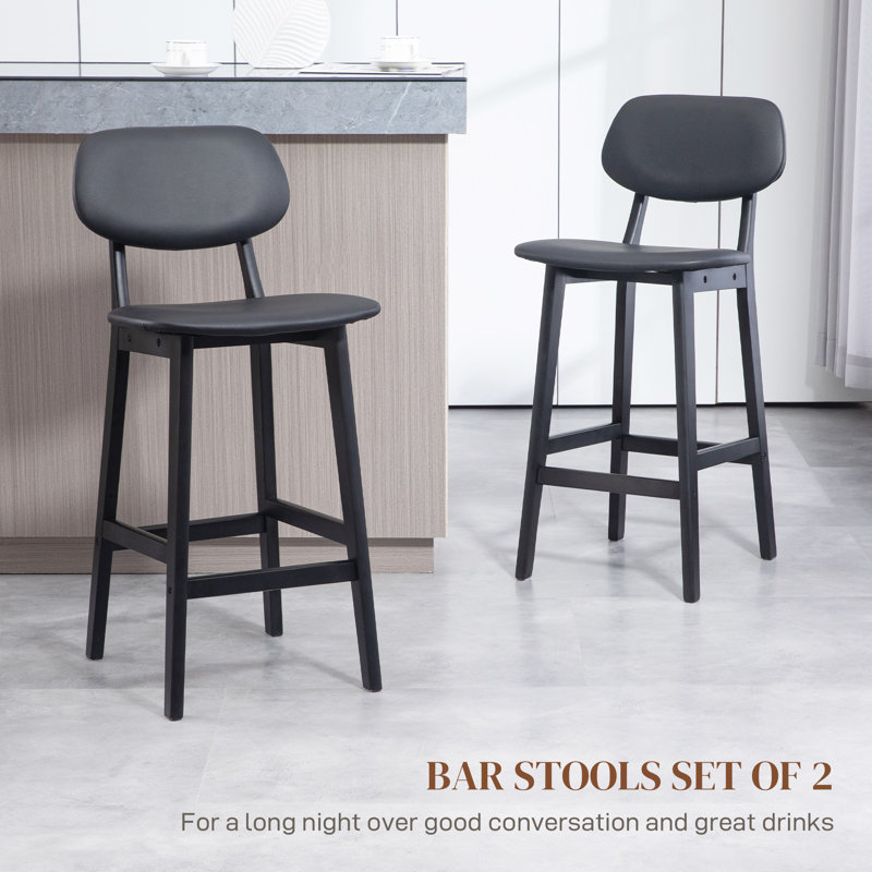 Valenza Upholstered 65cm Counter Stool with Solid Wood Frame, Black