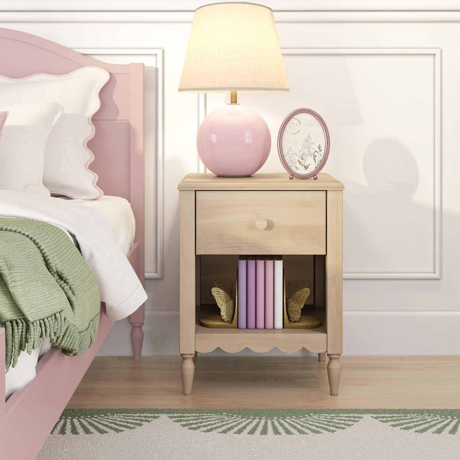 Charlotte 1 Drawer Nightstand With Shelf, Blonde