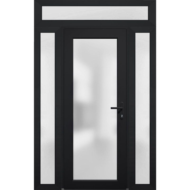 Façade extérieure en verre givré pré-monté Fibre de verre givré / Manux 8102 noir mat / 2 portes latérales et supérieures extérieures / bureau Portes d'entrée de garage et de garage résidentielles-W12 + 30 + 12 po x H80 + 14 po - À gauche