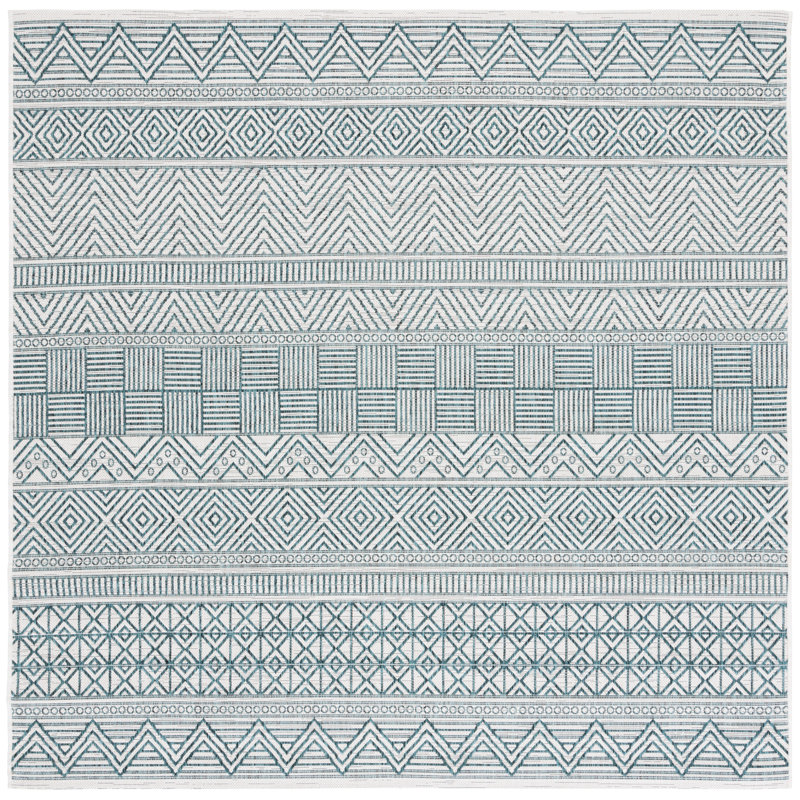 Tapis intérieur / extérieur turquoise Melillo Southwestern, Carré 6 pi 7 po