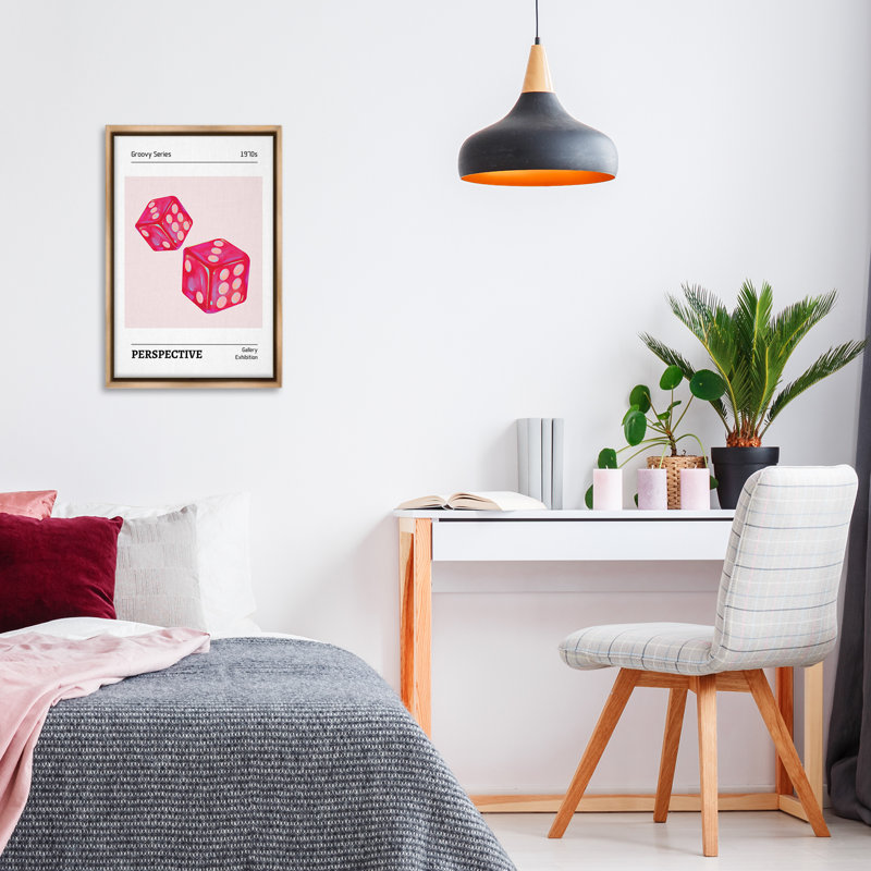 Pink Dice Pair Floating Frame, design by LSR Design Studio, 25" H x 17" W, Montalcino Elm Floater Frame