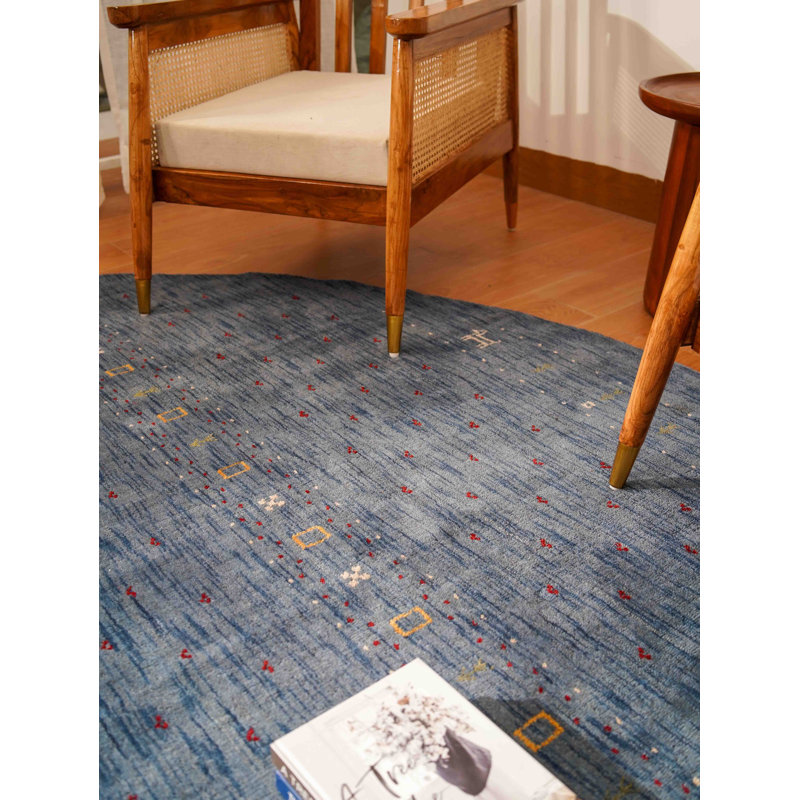 St Catherine Hand Knotted Loom Wool Eco-Friendly Area Rugs - Round, Blue Color, Contemporary Modern Design, High Pile Thick Handmade Anti Skid Area Rugs for Living Room, Bed Room