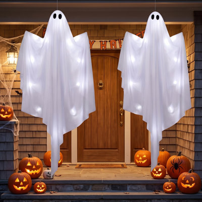 2 Pcs Halloween 47 Inch Hanging White Ghost with White Light