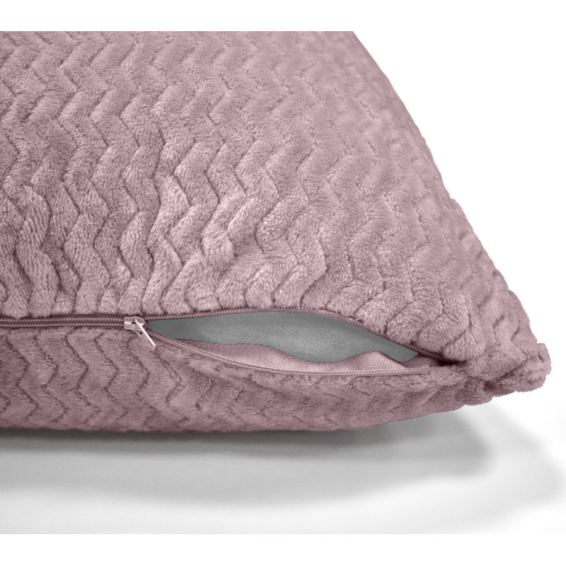 Moneeba Snug Soft Chevron Patterned Mink Moda Plush Cushion, Mauve, 56cm x 56cm