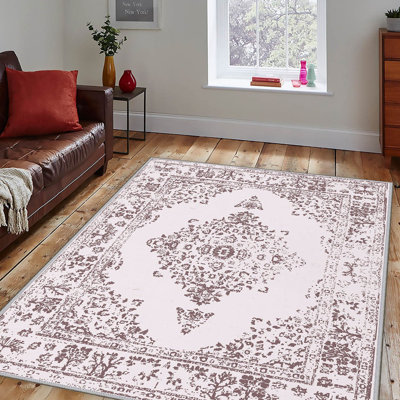 Stylish Woven Carpet, 4 x 6 Feet, 100% Polyester | Antibacterial, 3D Digital Printing, Non-Slip PVC Felt Dot Underside | Machine Washable, 0.4 in Pile Height, Perfect for Living Room & Bedroom Decor