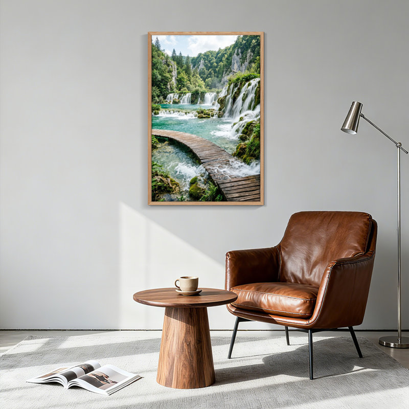 Ensemble de 1 tableau sur toile représentant un paysage de cascade, H 24 po x l 18 po, Naturel