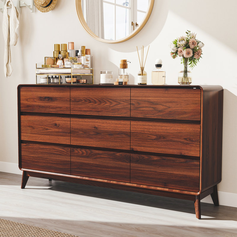 63"W Wood 9 - Drawers Dresser, Brown