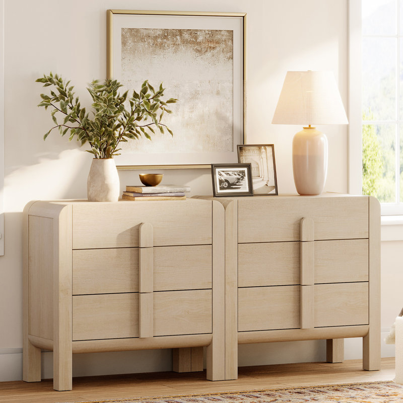 Ensemble de 2 armoires d'appoint en bois avec tiroirs Adora, Beige