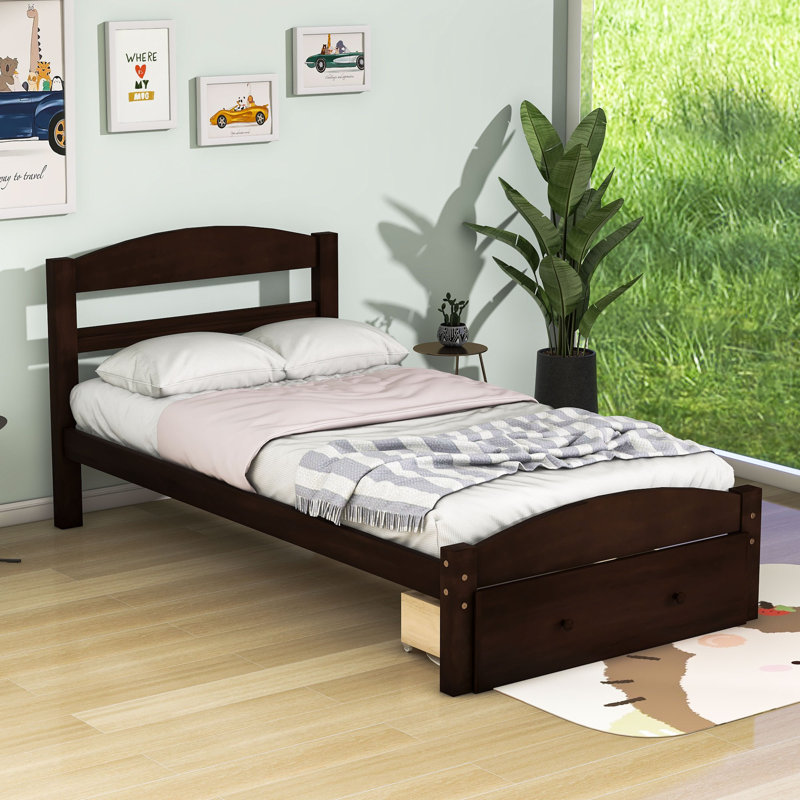 Lit plateforme simple avec rangement bas Gloriana, Espresso