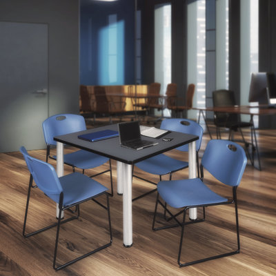 Kee Square Breakroom Table Top, 4 Zeng Stack Chairs
