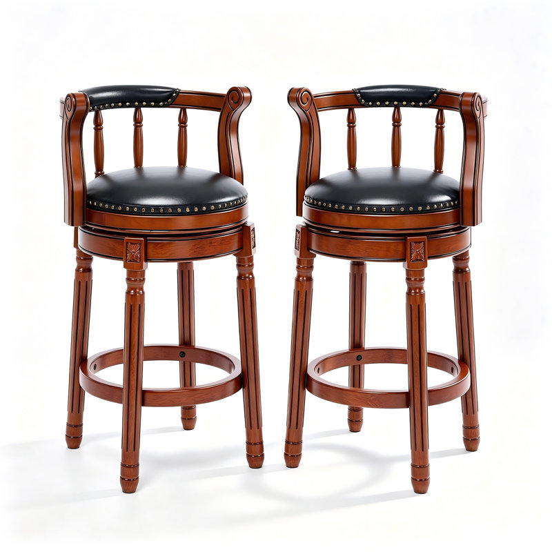 Tabouret de bar en bois véritable rembourré en bois véritable, noir, ensemble de 2, Noir, 29,5 pouces