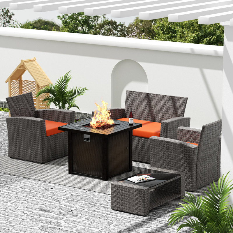 Ensemble de conversation avec canapé et coussins 5 pièces Delano, Orange