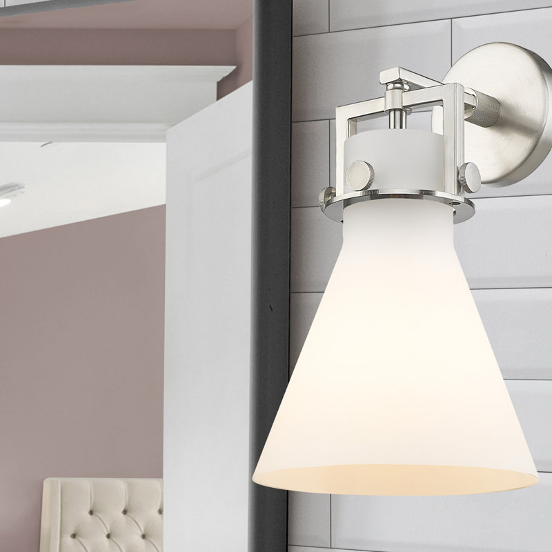Skokie Armed Sconce, Polished Nickel, Matte White
