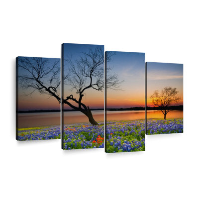 Trees Texas, coucher de soleil sur toile, ensemble de 4 pièces